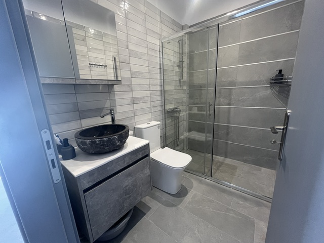 Modern bathroom with walk-in shower